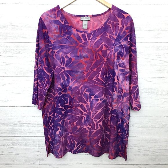 NEW Catherines Top Women's Purple and Pink Floral Print Stretchy Tunic Top 0X - Picture 9 of 9
